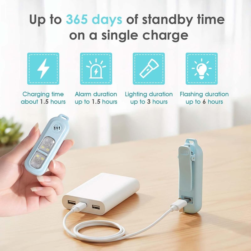 cjc 130dB Personal Safety Alarm with Strobe Light & LED Emergency Flashlight, Women's SOS Rechargeable Safety Siren, with Carabiner, Clip-On, Bear Deterrent for Kids, Elderly, Night Runners, Blue - Image 2